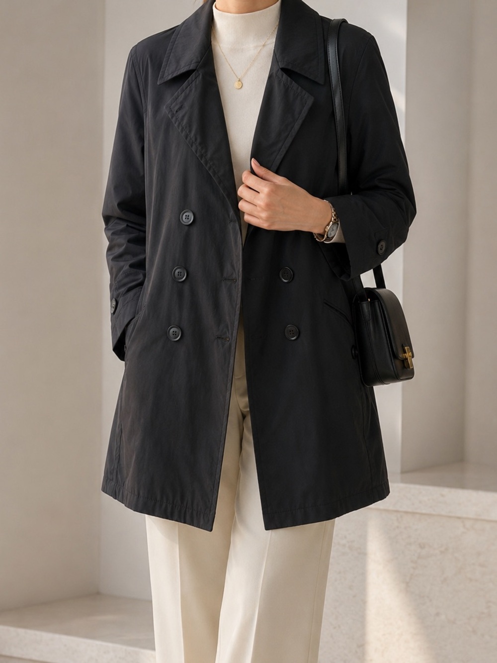 Weekend by MaxMara - Black Double-Breasted Trench Coat